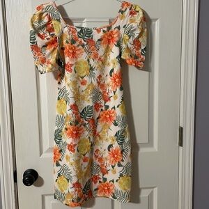 Shein Floral Summery Dress Orange Yellow Green Med 6